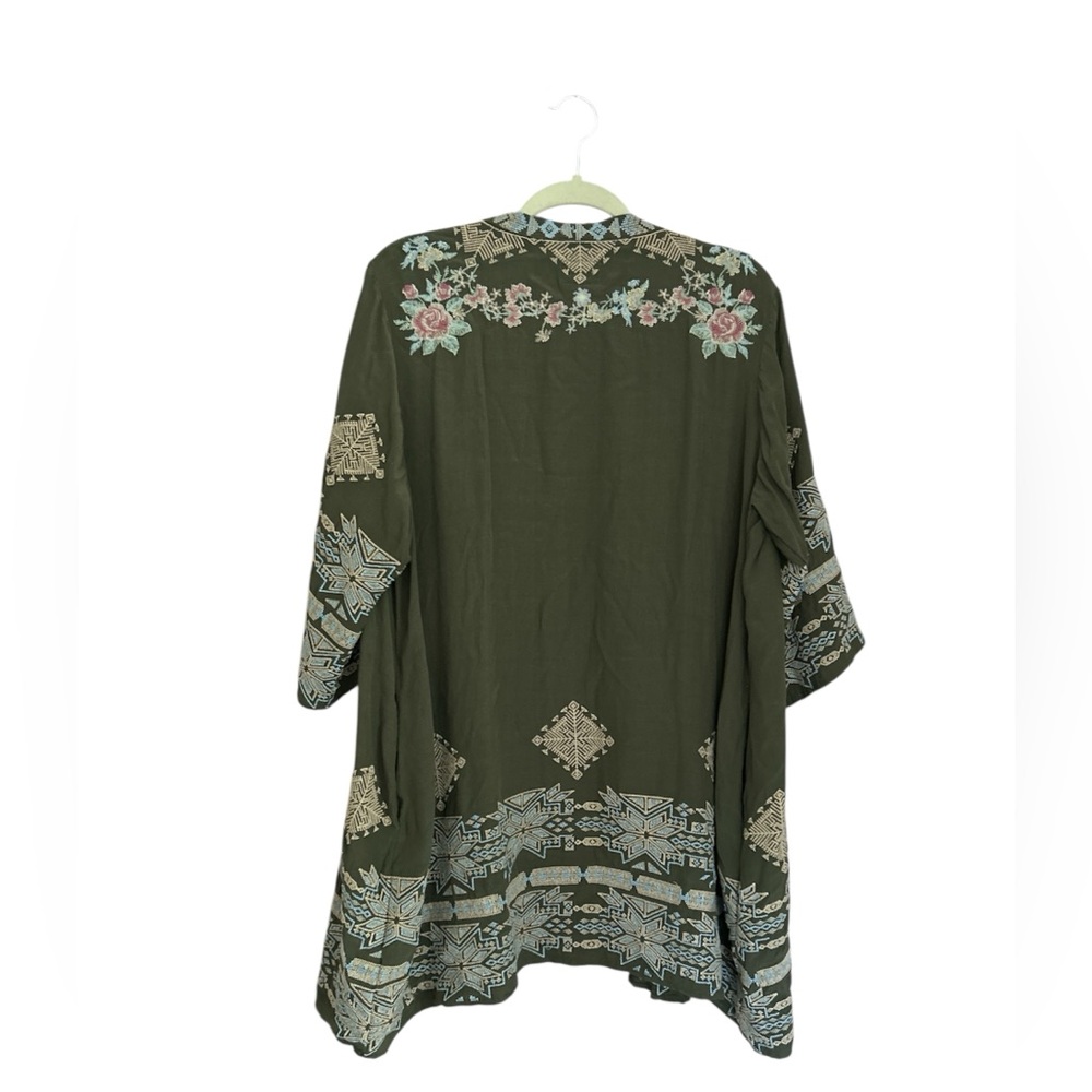 Driftwood Green Joelle Embroidered Open Front Kimono Pockets Size Large - Picture 2 of 10